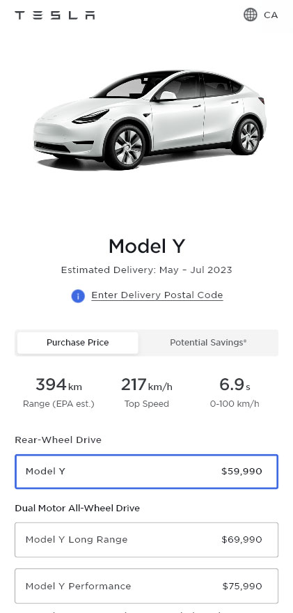 Tesla Model Y RWD launched in Canada.