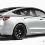 Render of an artist's imagination of the Project Highland Tesla Model 3 refresh (rear and side profile design).