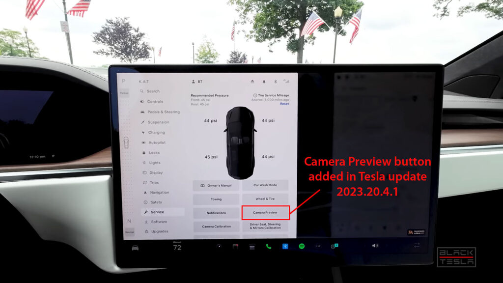 Tesla added the Camera Preview button to the Service section of the center touchscreen UI in 2023.20.4.1 update.
