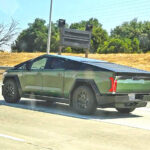 Tesla Cybertruck wrapped in a Toyota Tundra green wrap. Spotted around Tesla Engineering HQ in Palo Alto, California.