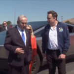 Prime Minister of Israel Benjamin Netanyahu (left) and Tesla CEO Elon Musk together at the automaker's Fremont car factory after a test drive in the Cybertruck.
