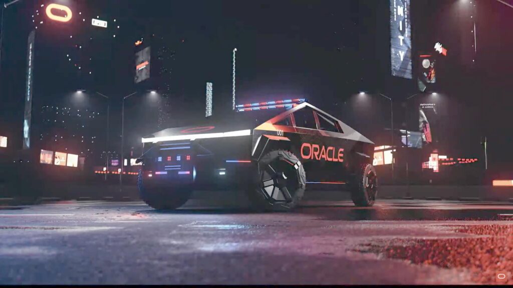 Oracle Corp's next-gen police car, a customized Tesla Cybertruck.