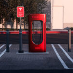 Tesla's 50,000th Supercharger stall painted in Ultra Red color (located at the Roseville, California Supercharger station).