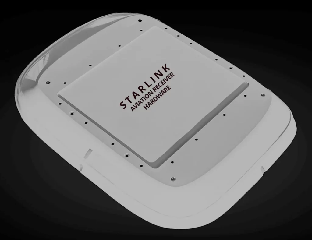 A Starlink Aviation satellite internet receiver for airplanes (design may differ from airframe to airframe / jet's model).