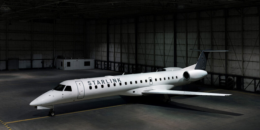 An Embraer ERJ-135 JSX Jet (@fljsx) with Starlink high-speed internet integrated.