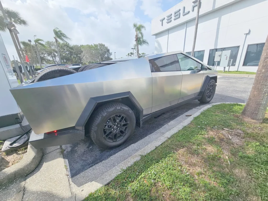 Tesla Cybertruck spotted with Pirelli Scorpion ATR tires in Merritt Island, Florida.