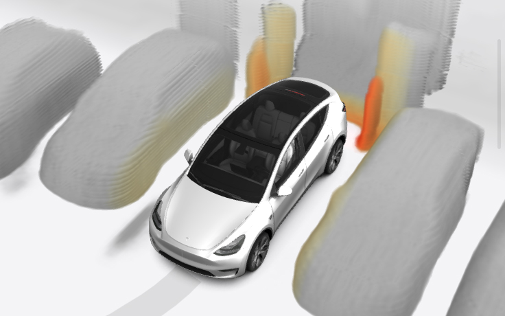 3D reconstruction rendering of Tesla Model Y using the High Fidelity Park Assist feature introduced in the 2023 Tesla Holiday Software Update.