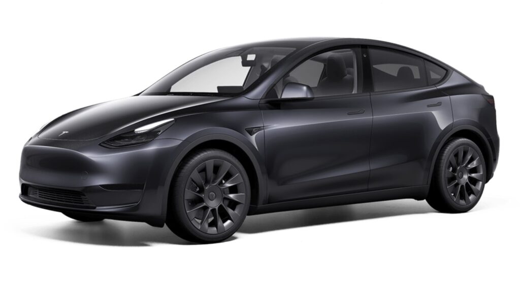 A Tesla Model Y in Stealth Grey color.