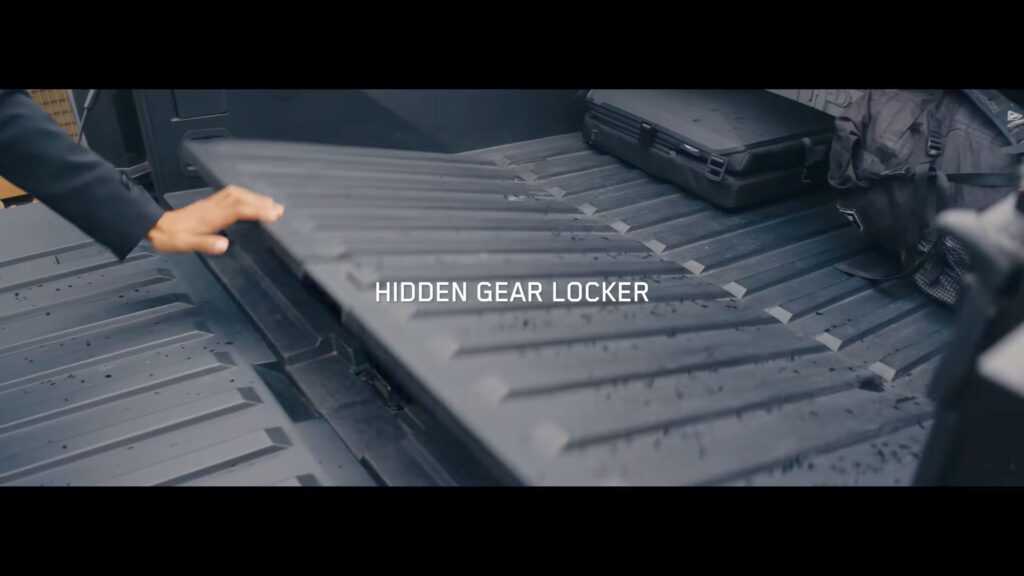 Hidden Gear Locker of the Tesla Cybertruck located under its bed.
