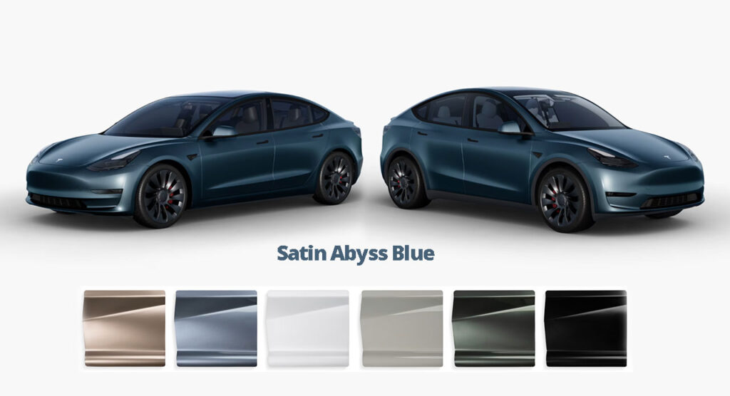 Tesla Model 3 and Model Y now have a new official wrap option of Satin Abyss Blue.