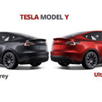Tesla Model Y electric SUV in new Stealth Grey and Ultra Red colors launched in the USA and Canada in 2024.