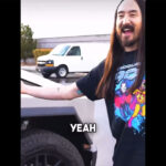 DJ Steve Aoki expresses joy on receiving the delivery of his Cyberbeast variant of the Tesla Cybertruck.