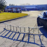 Tesla FSD v12.3.1 tested for a fixed road obstructing using an aluminum ladder.