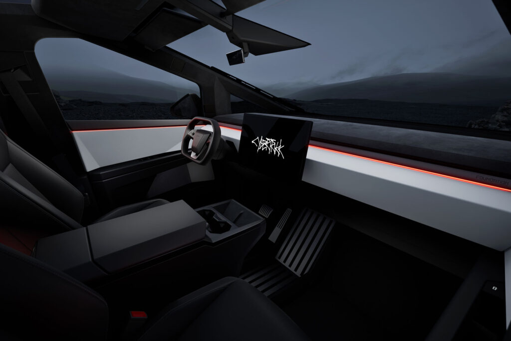 Tesla Cybertruck Black and White interior.