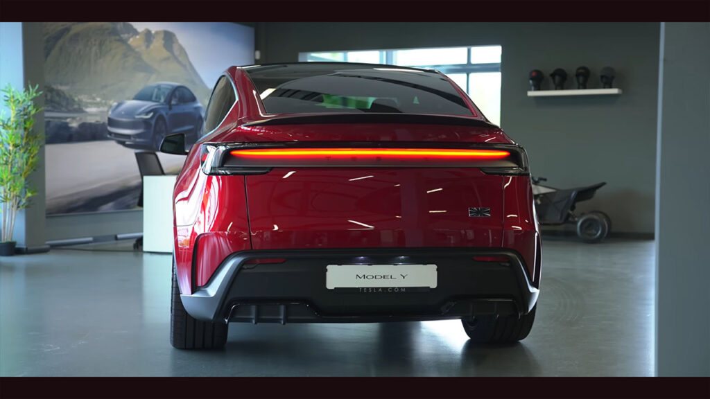 The back view of the new Tesla Model Y Performance as the changes to its rear fascia are much more visible.