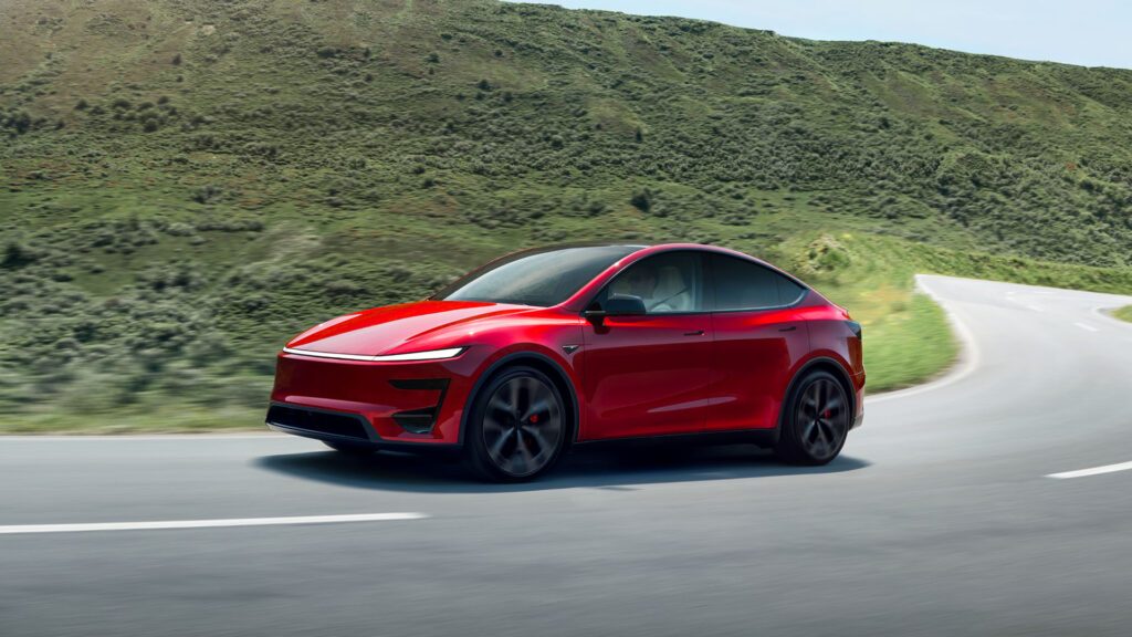 The all-new Tesla Model Y Performance in Ultra Red.