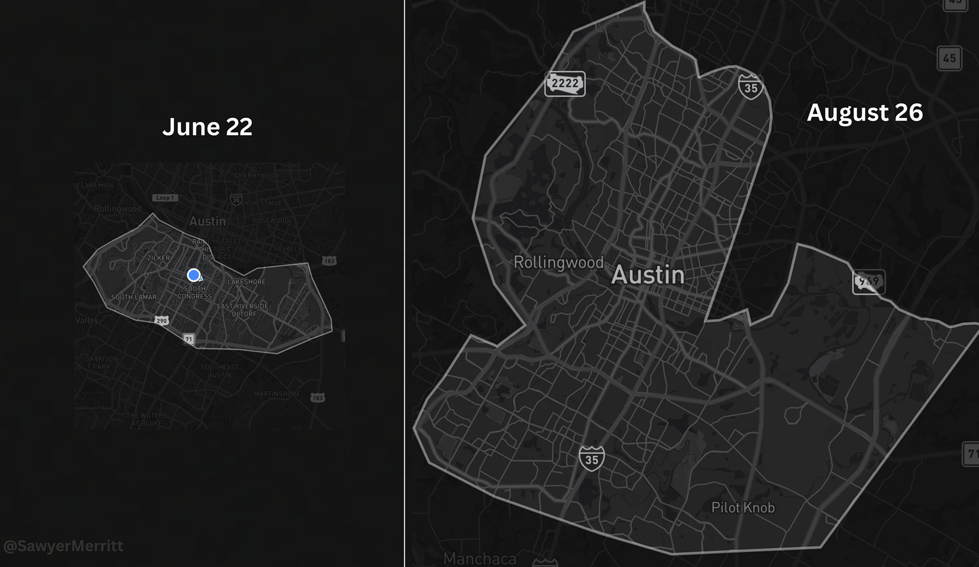 오스틴 로보택시 서비스 확대 지도