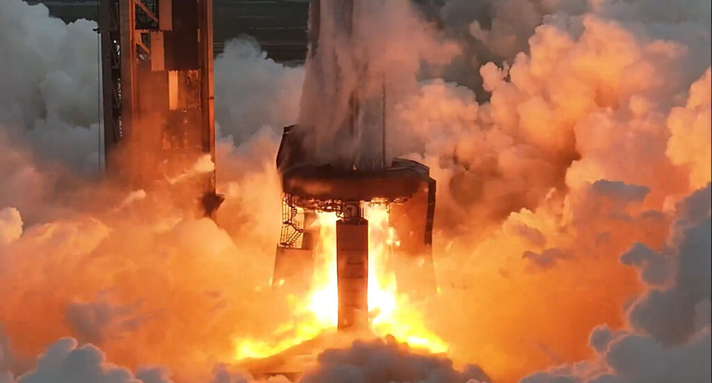 SpaceX conducts a successful static fire test on the Super Heavy Booster 15-2 at Starbase, Texas on 7th September 2025.
