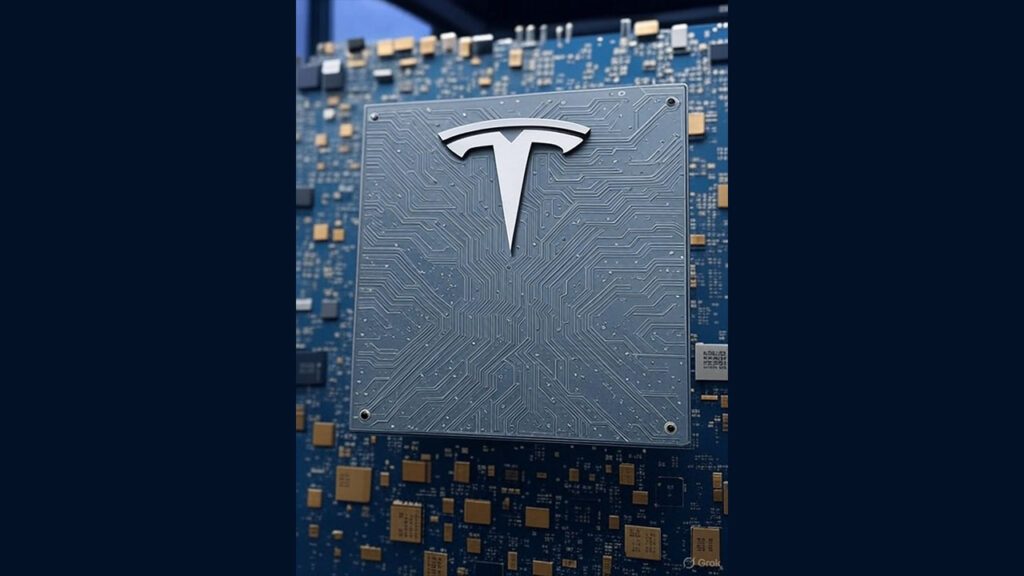 A concept illustration of the next-gen Tesla AI5 neural net inference chip.