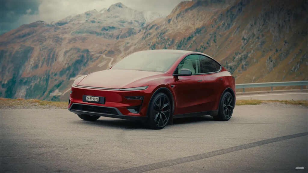 Tesla Model Y Performance in Ultra Red color.