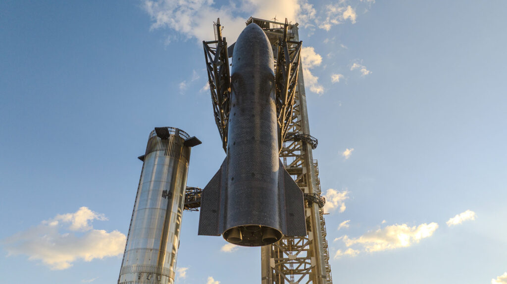 Starship stacked for Flight 11 launch. This is planned to be the final launch from Pad 1 at Starbase in its current configuration (Block 2/V2).