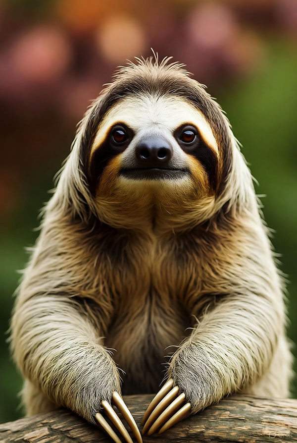 Illustrated image of a Sloth animal known for its laziness and slowness. Image produced by Grok AI, prompts by Iqtidar Ali / TeslaOracle.com.