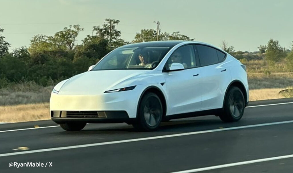 The front of the new stripped down affordable Tesla Model Y (spotted at Giga Texas).