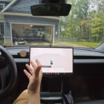 FSD v14 automatically selects and pulls into the driveway and finally in the garage of a Tesla owner.