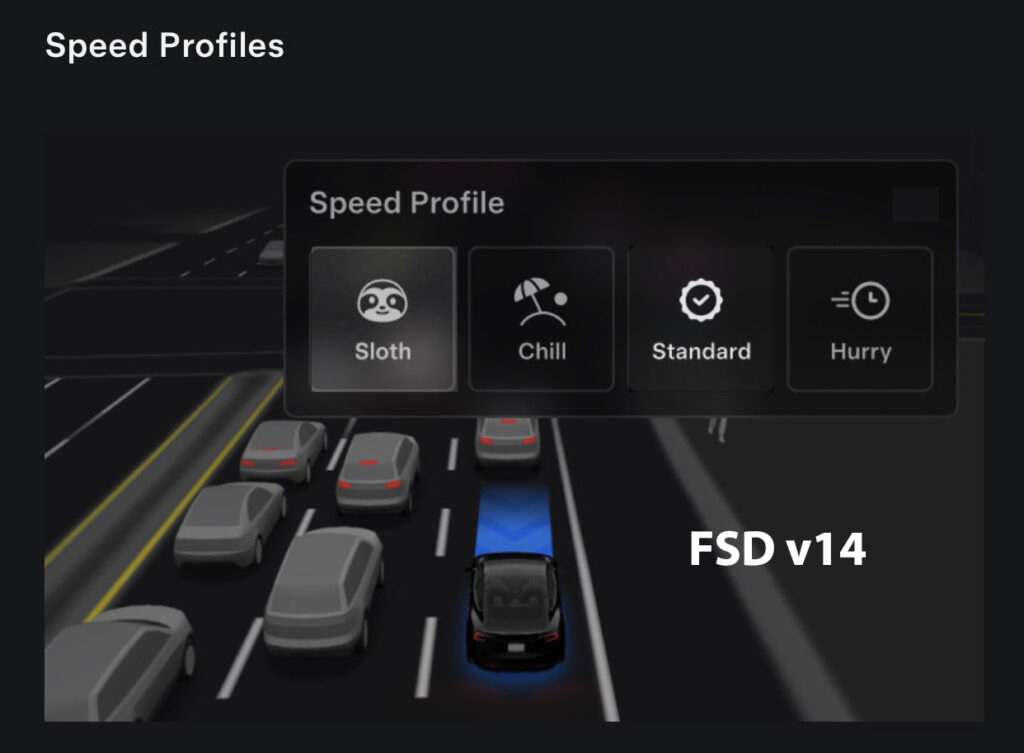 Tesla FSD v14 has a new driver profile named Sloth (release notes).