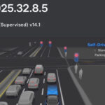 Tesla FSD v14 (2025.32.8.5) software update screenshot showing updated driving visualization.