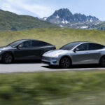 Tesla Model Y Performance in Diamond Black and Quicksilver colors.