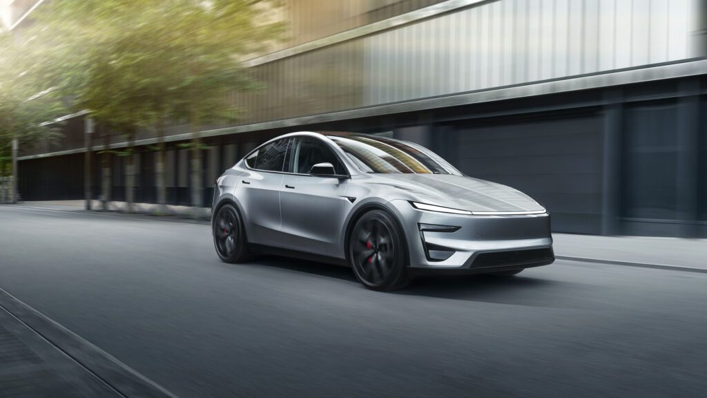 2026 Tesla Model Y Performance in Quicksilver color.