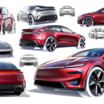 Design sketches of the new 2026 Tesla Model Y Performance released by the automaker to share its design philosophy of the vehicle.