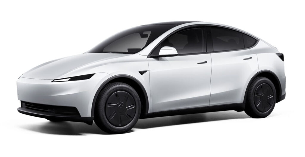 2026 Tesla Model Y Standard (European spec) in Pearl White Multi-Coat paint.