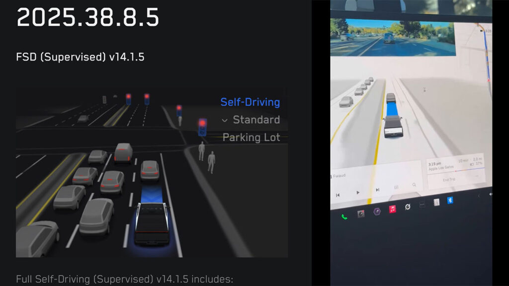 Tesla starts the initial limited rollout of the Cybertruck FSD v14.1.5 (2025.38.8.5) software update.