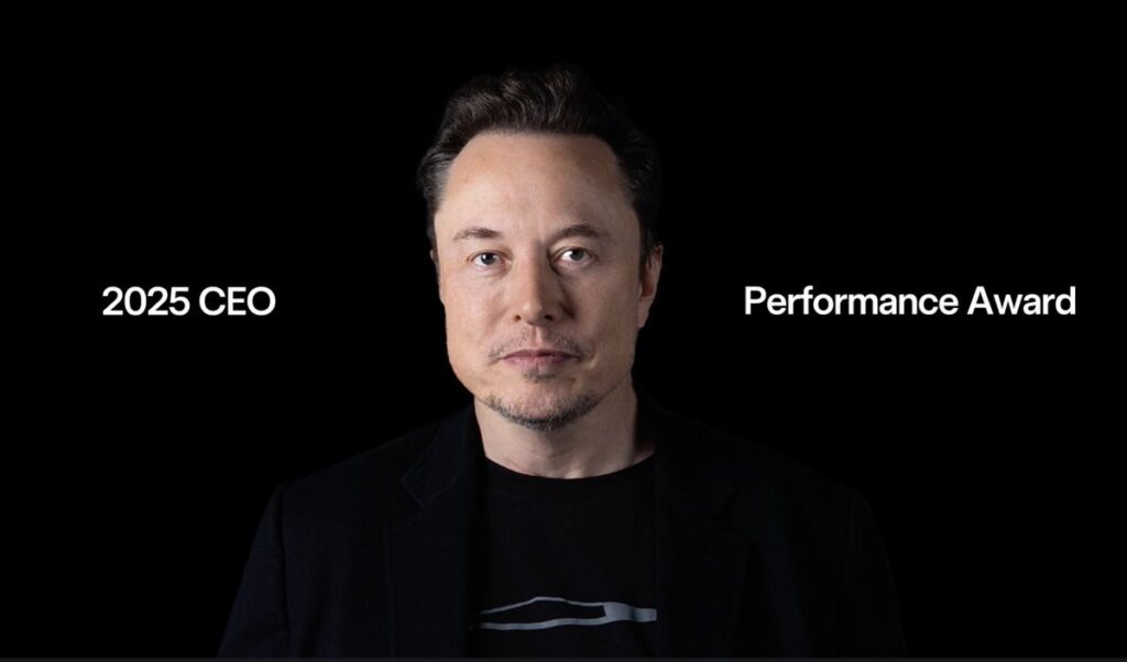 Mugshot of the Tesla CEO Elon Musk taken for the 2025 Annual Shareholder Meeting vote for his $1 trillion performance award.