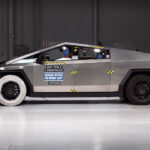 Screenshot of from the Cybertruck's IIHS crash safety testing (frontal impact).