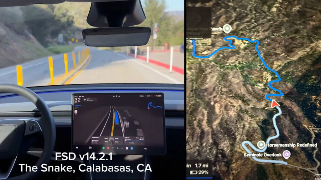 Tesla FSD v14.2.1 completes the most difficult road track in Calabasas, California, called The Snake for its hairpin turns and around 30 curves.