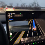 Screenshot of Tesla FSD v14.2.2 in Santa Mode as the owner tests this new update.