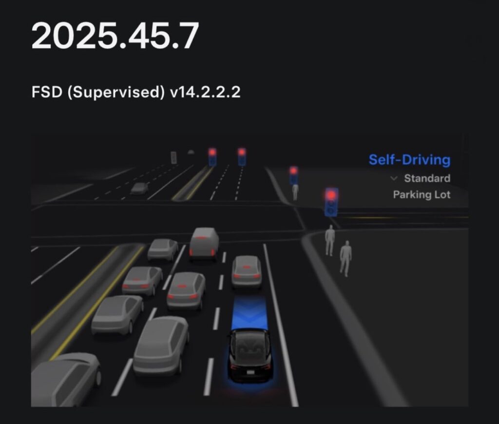 Tesla rolls out FSD v14.2.2.2 (2025.45.7) soon after the v14.2.2 (2025.45.5) update.