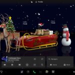 Tesla on-screen vehicle rendering changes to the Christmas theme with Optimus robot as Santa (driver) in the 2025 Tesla Holiday Update.