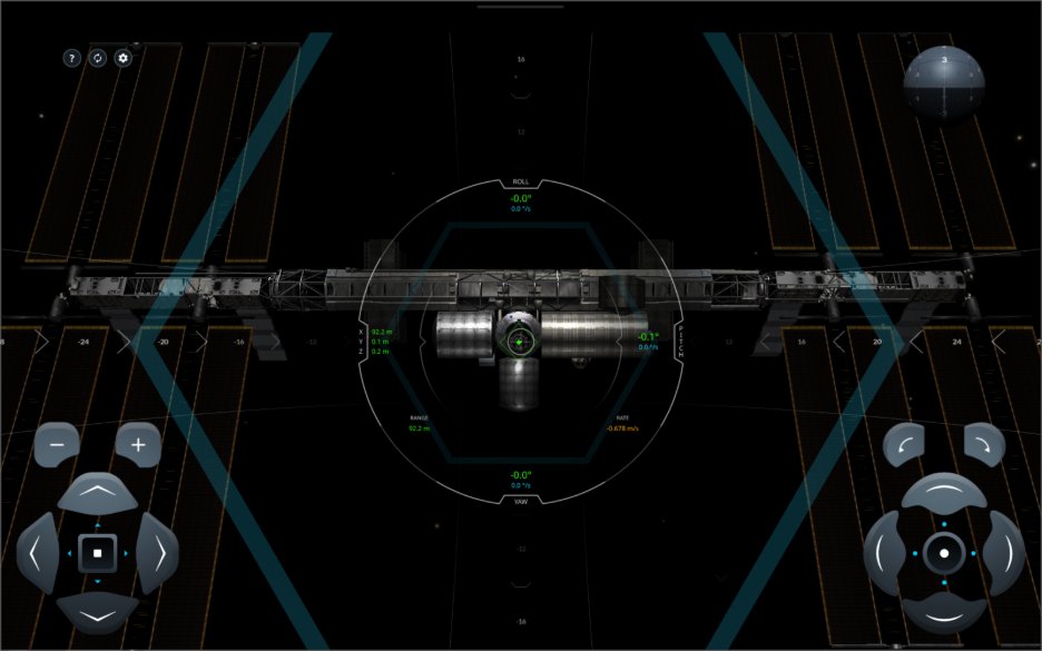 Screenshot of the SpaceX ISS Docking Simulator arcae game in the 2025 Tesla Holiday Update.