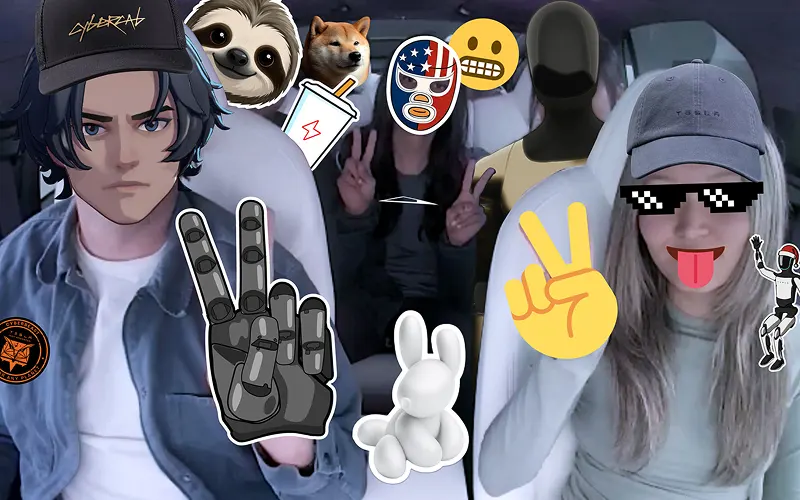 An example of the Tesla Photobooth feature in the 2025 Tesla Holiday Update.