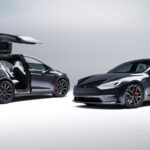 Tesla Model S and Model X Plaid electric vehicles in black color.