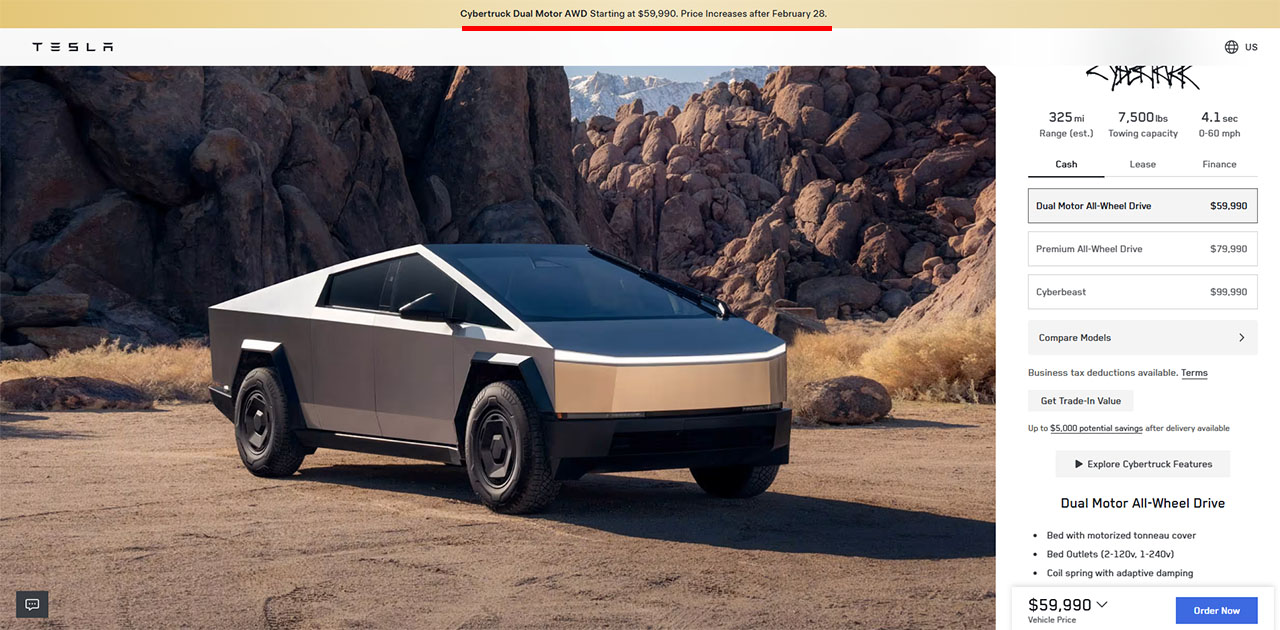 Tesla (TSLA) to increase the price of Cybertruck Standard, extends delivery date due to increased demand