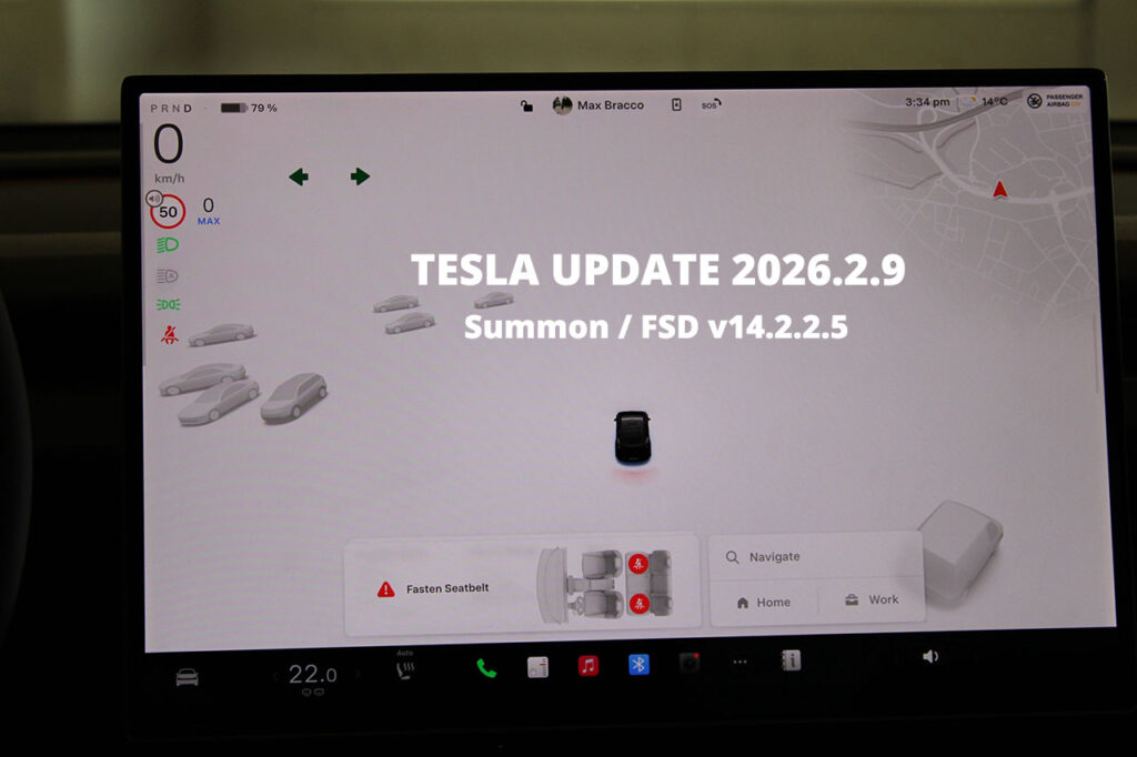 Tesla software update 2026.2.9 in Europe shows FSD v14-like blue glow under the vehicle when Summon is engaged.