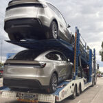 Tesla Model Y L electric SUVs spotted in Australia being transported to Tesla Stores for customer deliveries.
