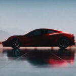 Side profile of the current prototype of the next-gen Tesla Roadster electric supercar.