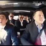 Ex Japanese PM Shinzo Abe riding with Tesla CEO Elon Musk in Model S P90D for a drive and launch mode testing (30th April 2015).
