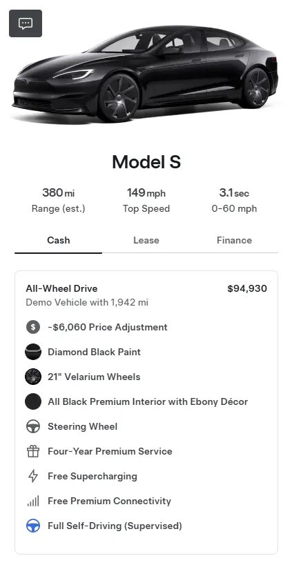 Screenshot of Tesla Model S inventory page showing a $6K discount on an AWD model.